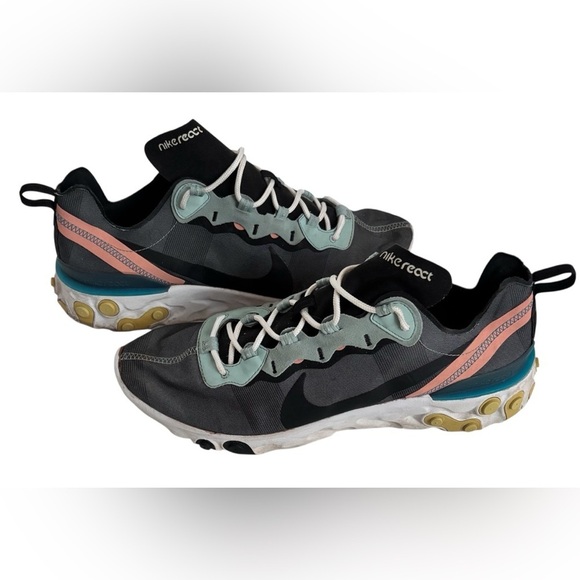 Nike Other - Nike Sneakers React Element 55 Grey Pink Teal Running Shoes Unisex Size 12